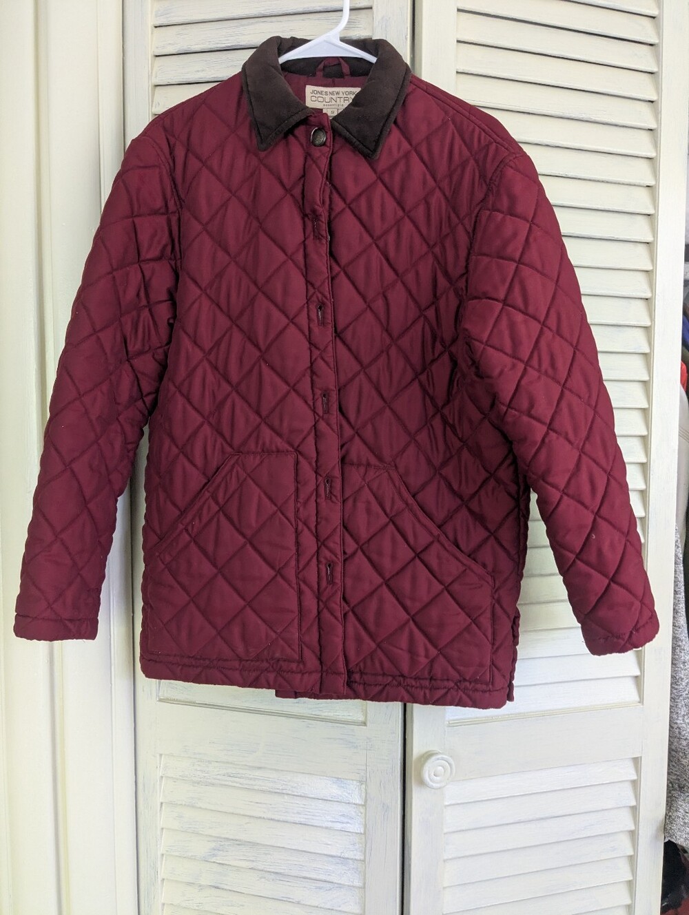 Women's Jones New York Long Sleeve Snap Buttons Quilted Jacket in Burgundy , S